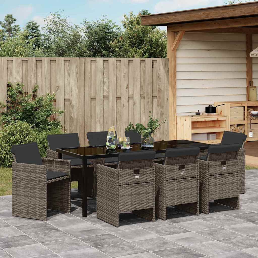Have Spisebordssæt med pude 9 pcs Grå polyrattan