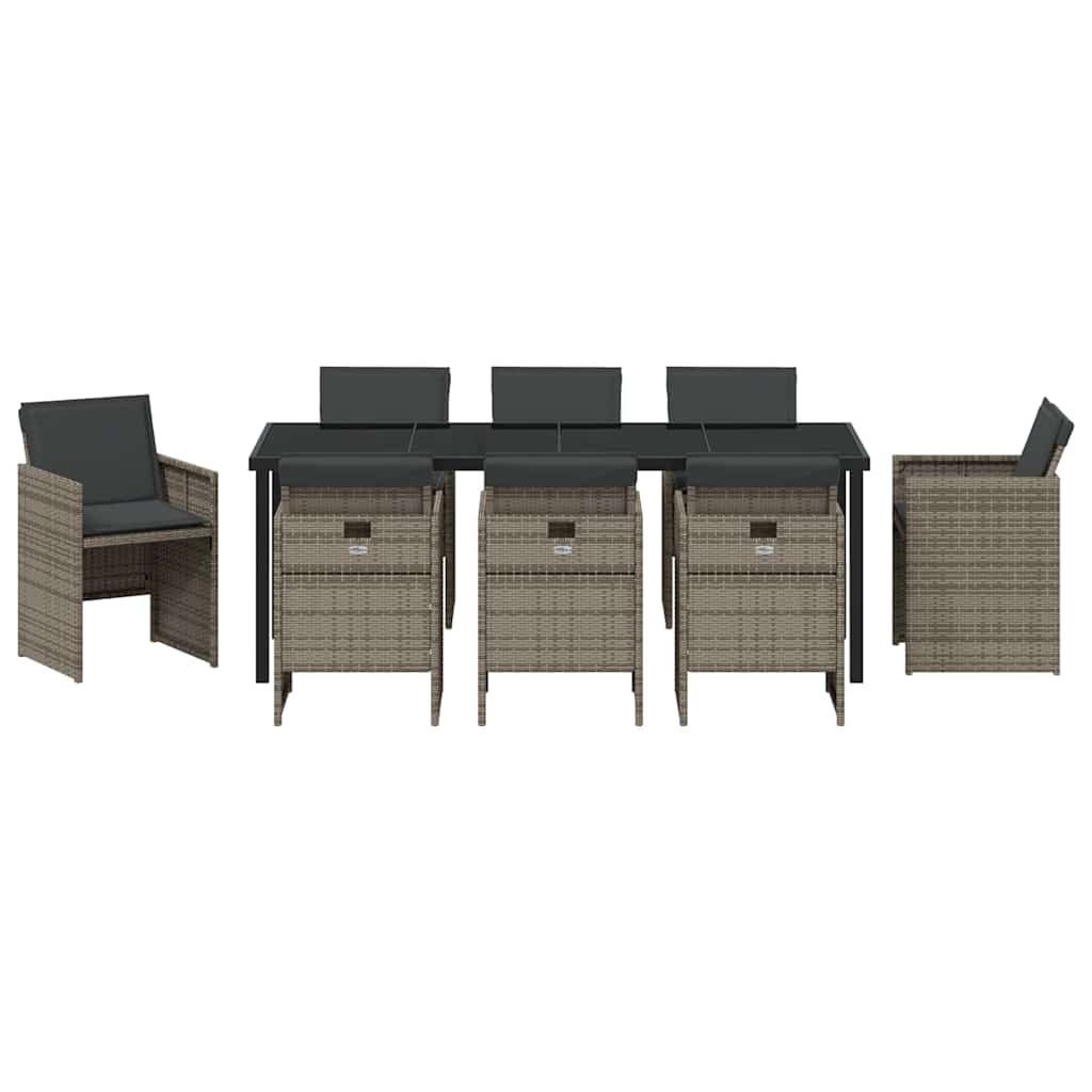 Have Spisebordssæt med pude 9 pcs Grå polyrattan