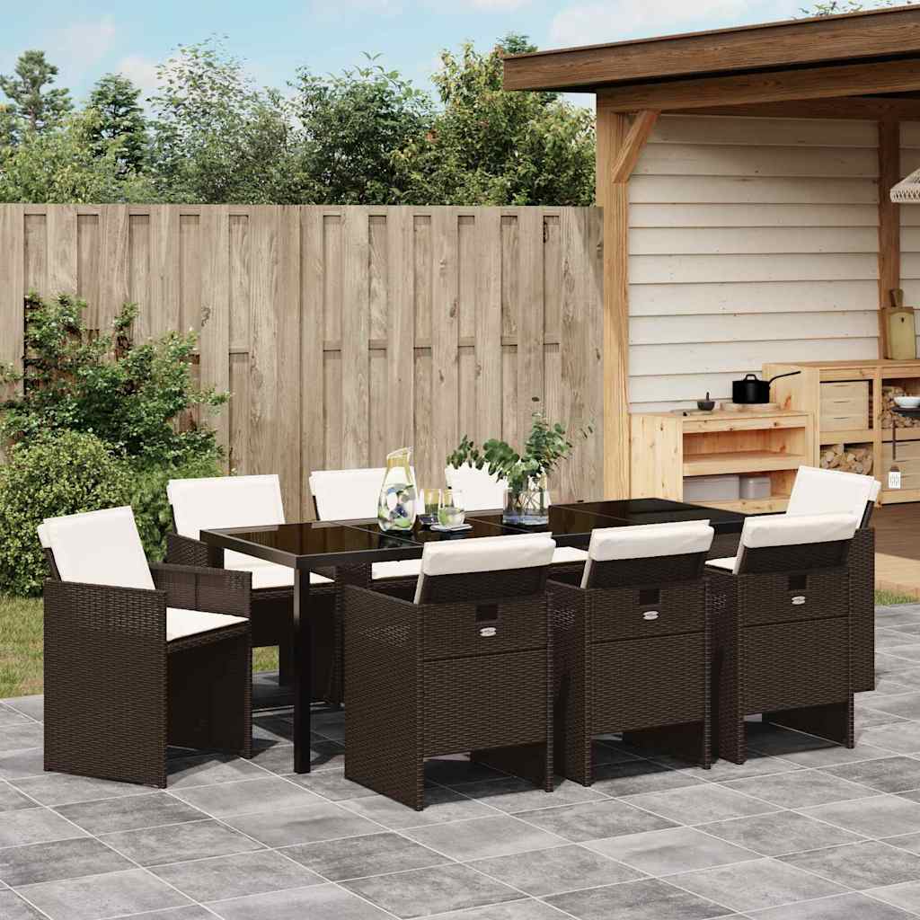 Have Spisebordssæt med pude 9 pcs Brun polyrattan
