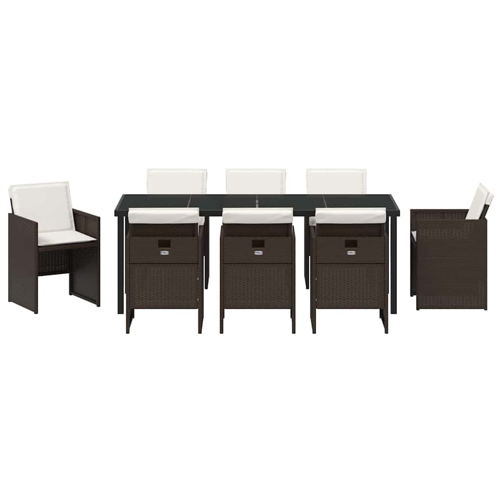 Have Spisebordssæt med pude 9 pcs Brun polyrattan