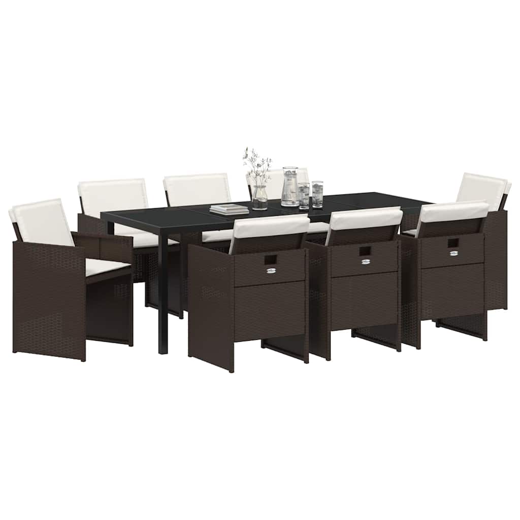 Have Spisebordssæt med pude 9 pcs Brun polyrattan