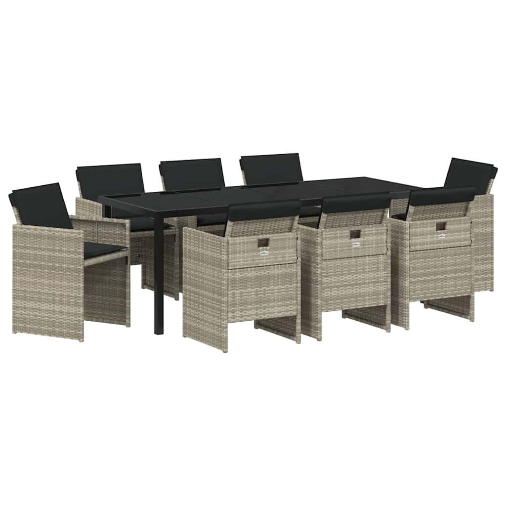 Have Spisebordssæt med pude 9 pcs Lysegrå polyrattan