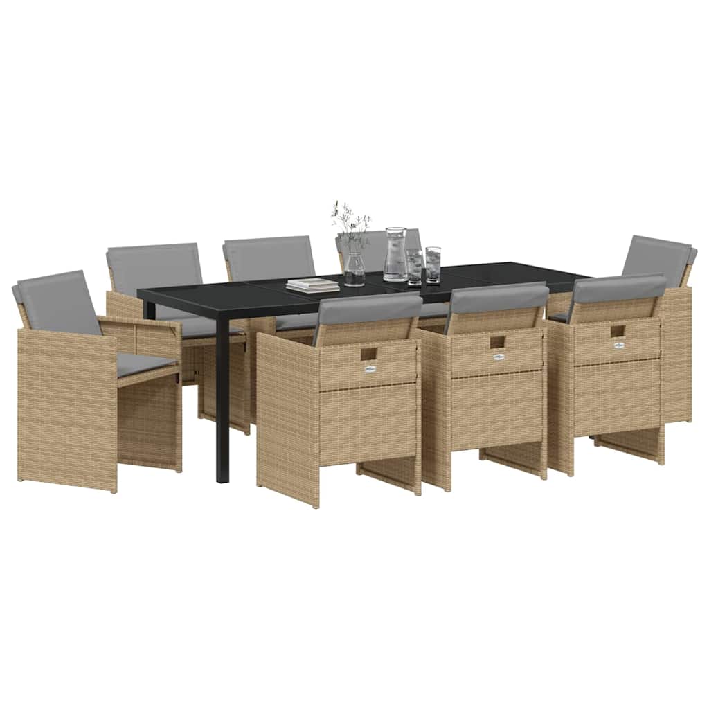 Have Spisebordssæt med pude 9 pcs Beige polyrattan