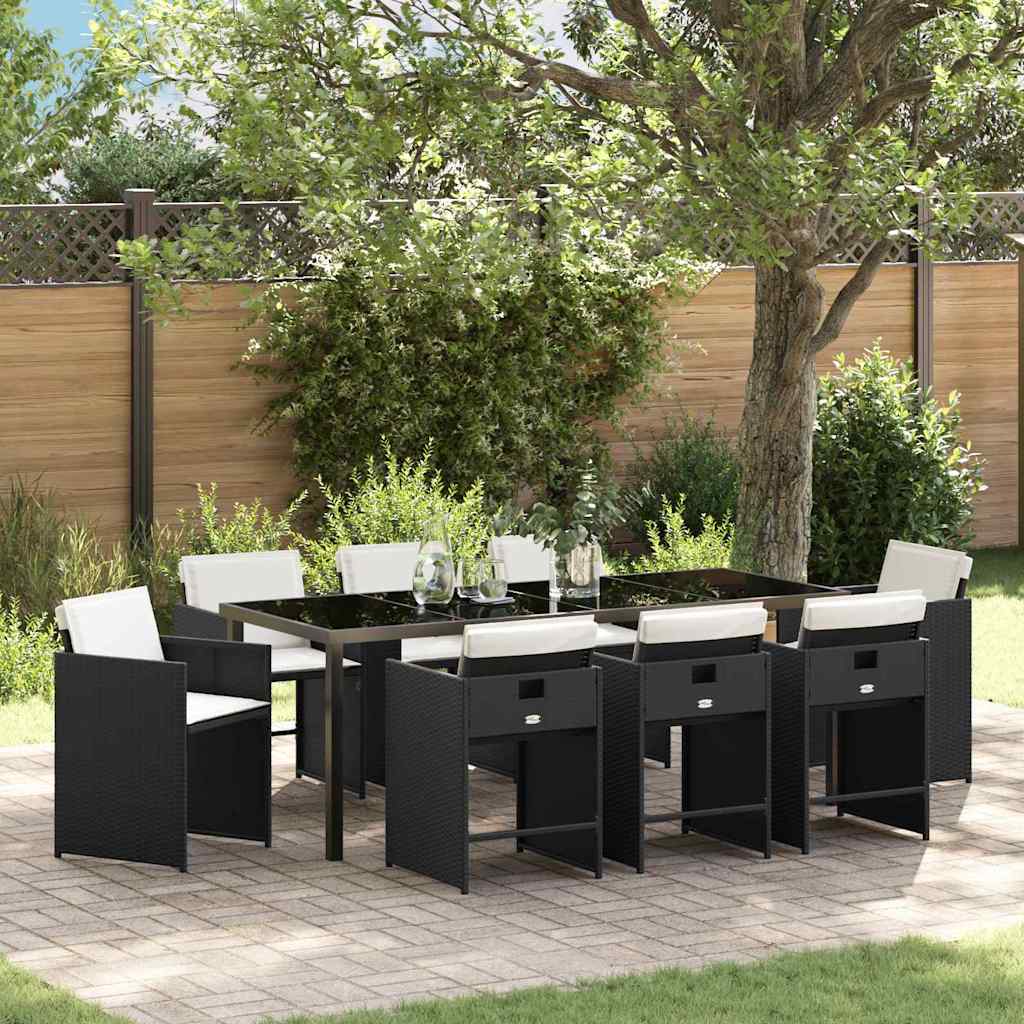 Have Spisebordssæt med pude 9 pcs Sort polyrattan