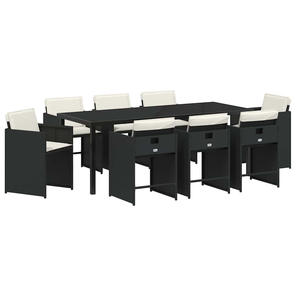 Have Spisebordssæt med pude 9 pcs Sort polyrattan