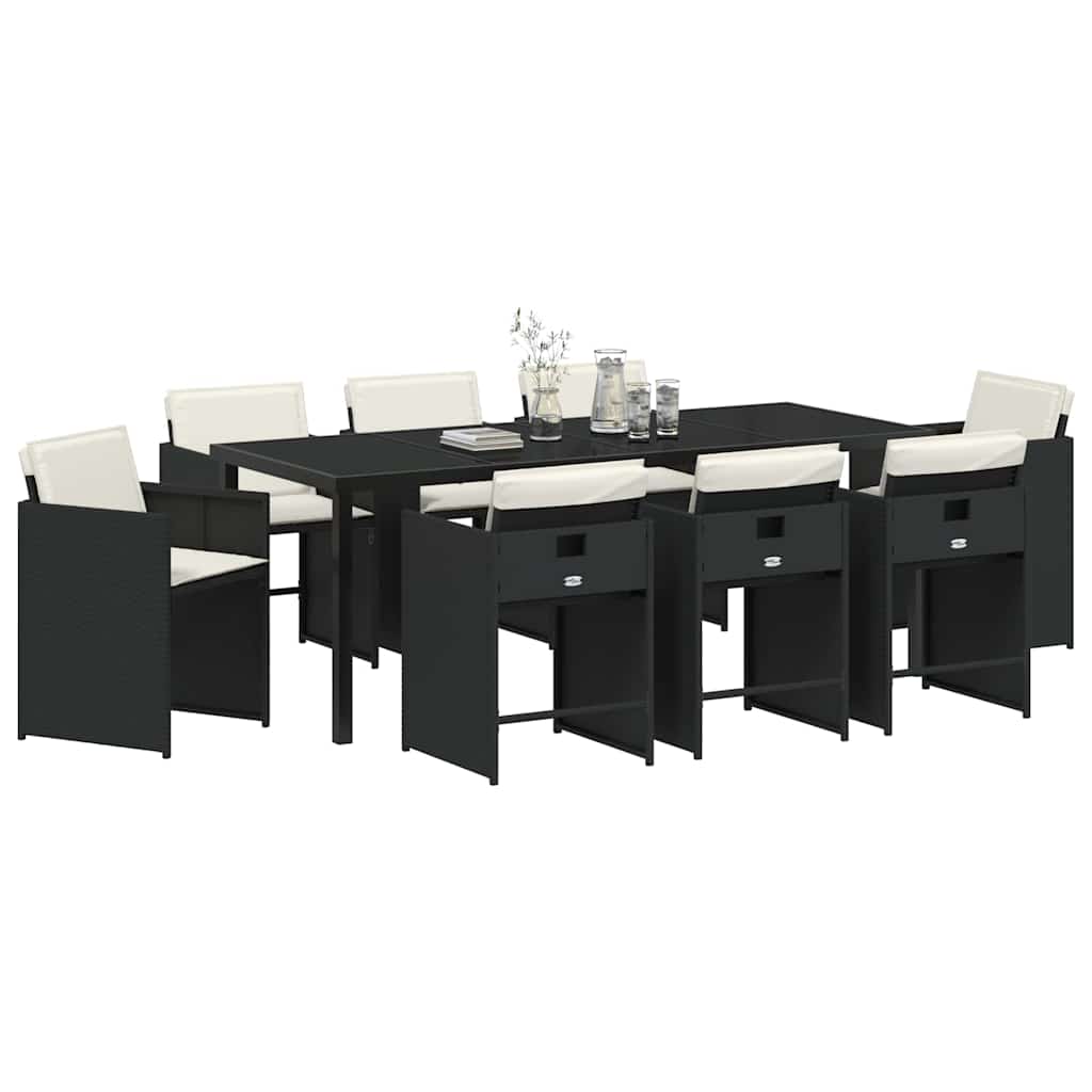 Have Spisebordssæt med pude 9 pcs Sort polyrattan