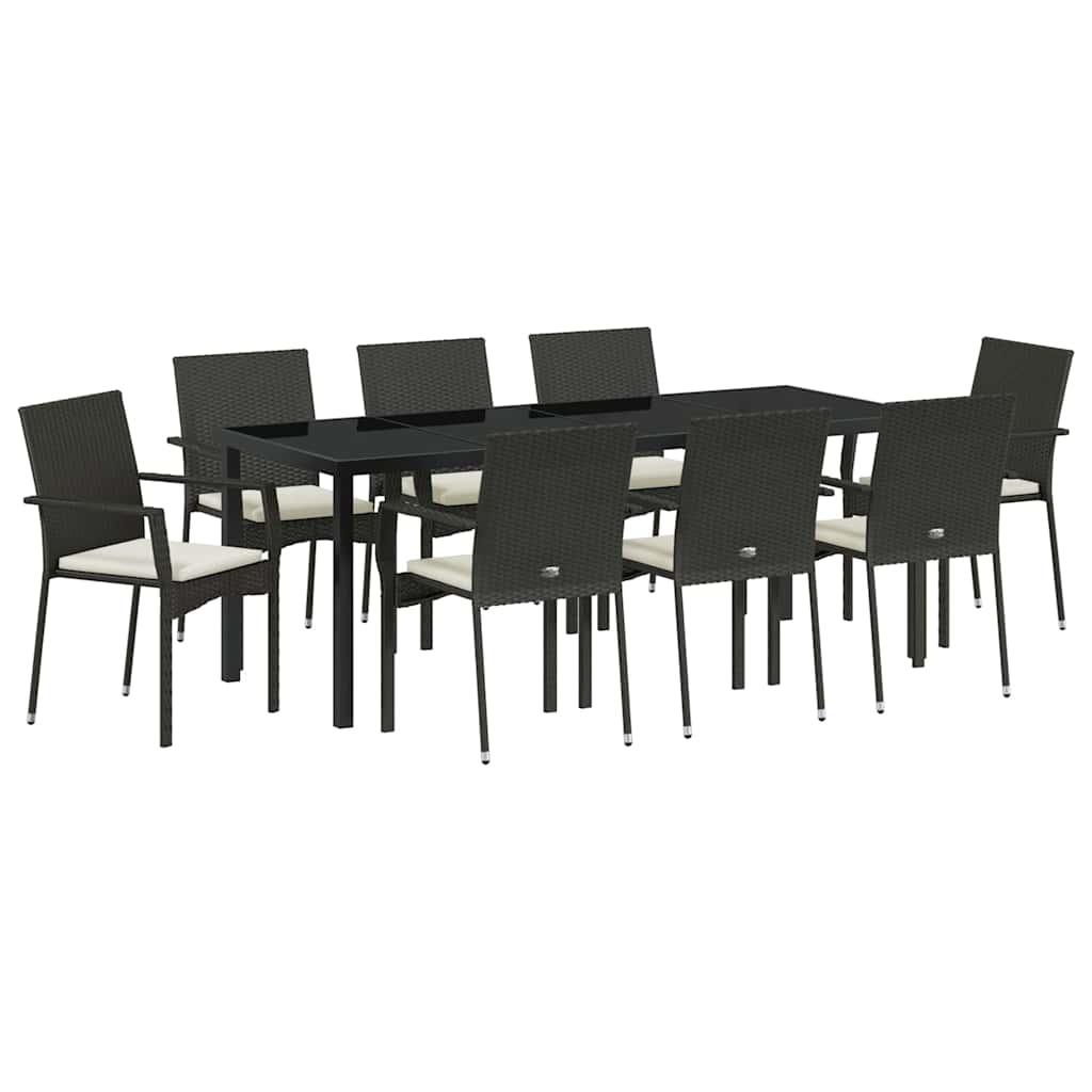 Have Spisebordssæt med pude 9 pcs Sort polyrattan