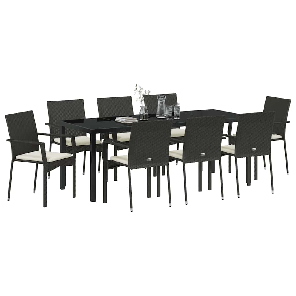 Have Spisebordssæt med pude 9 pcs Sort polyrattan