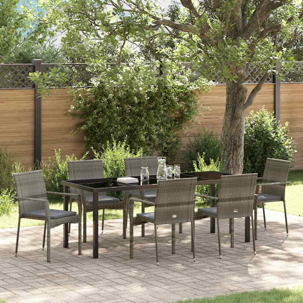 Have Spisebordssæt med pude 7 pcs Grå polyrattan