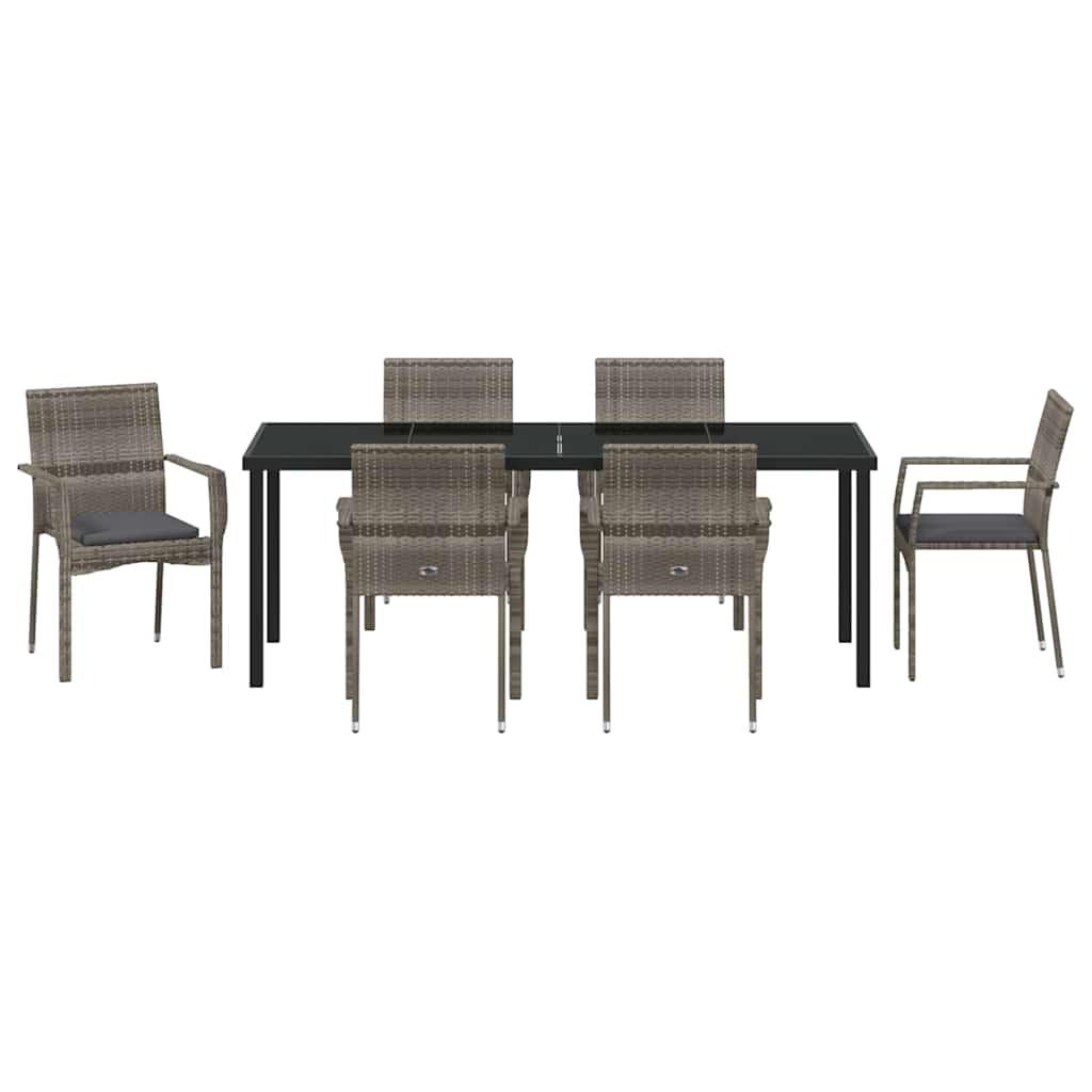 Have Spisebordssæt med pude 7 pcs Grå polyrattan