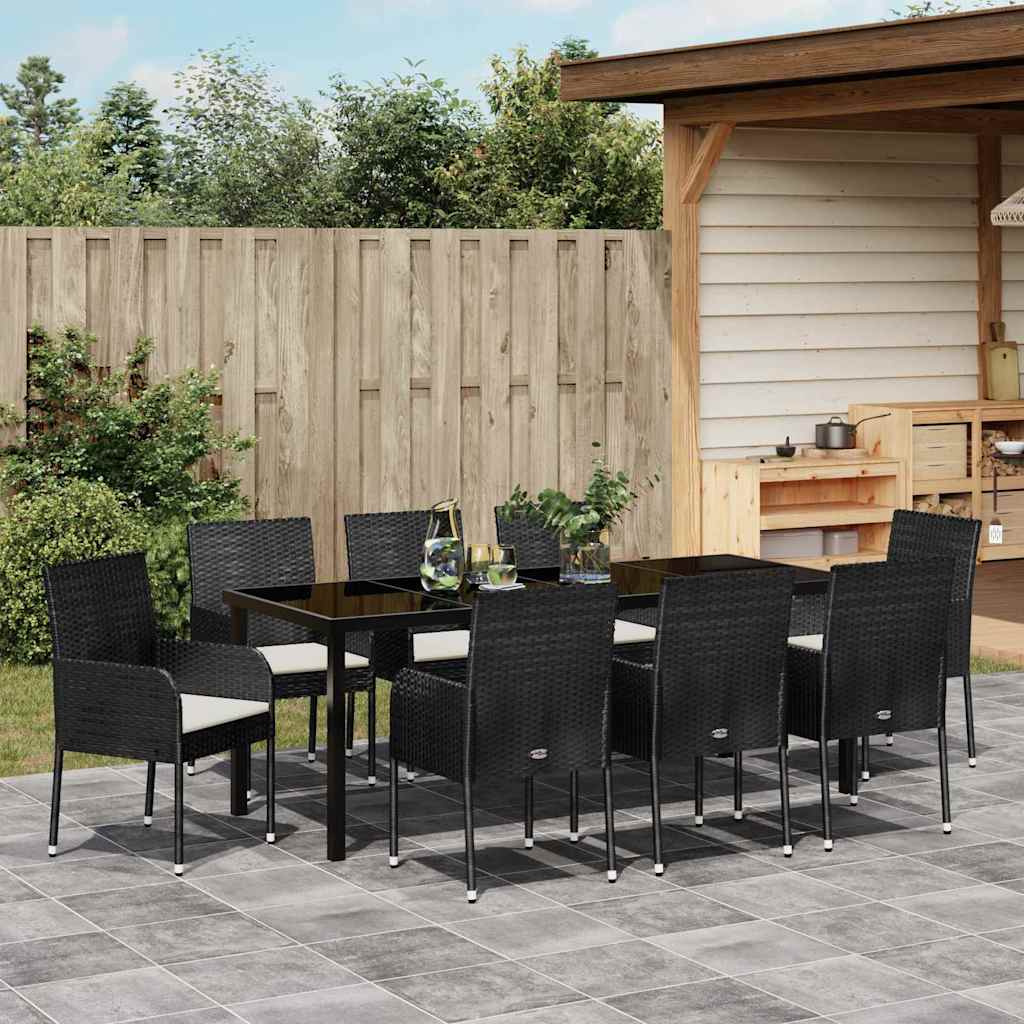 Have Spisebordssæt med pude 9 pcs Sort polyrattan