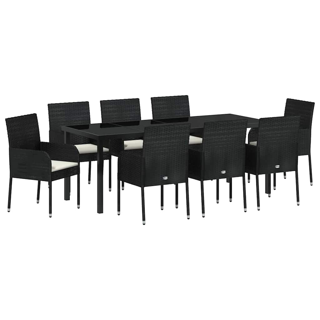 Have Spisebordssæt med pude 9 pcs Sort polyrattan