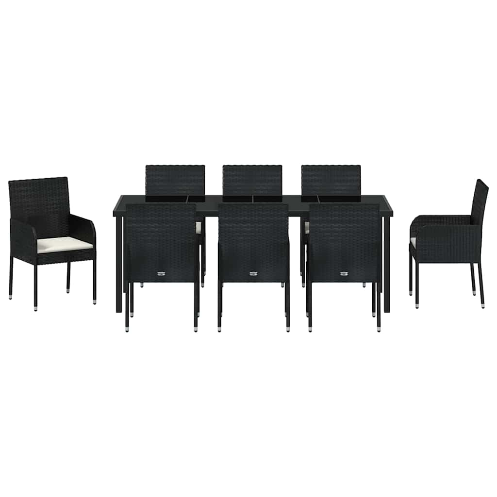 Have Spisebordssæt med pude 9 pcs Sort polyrattan