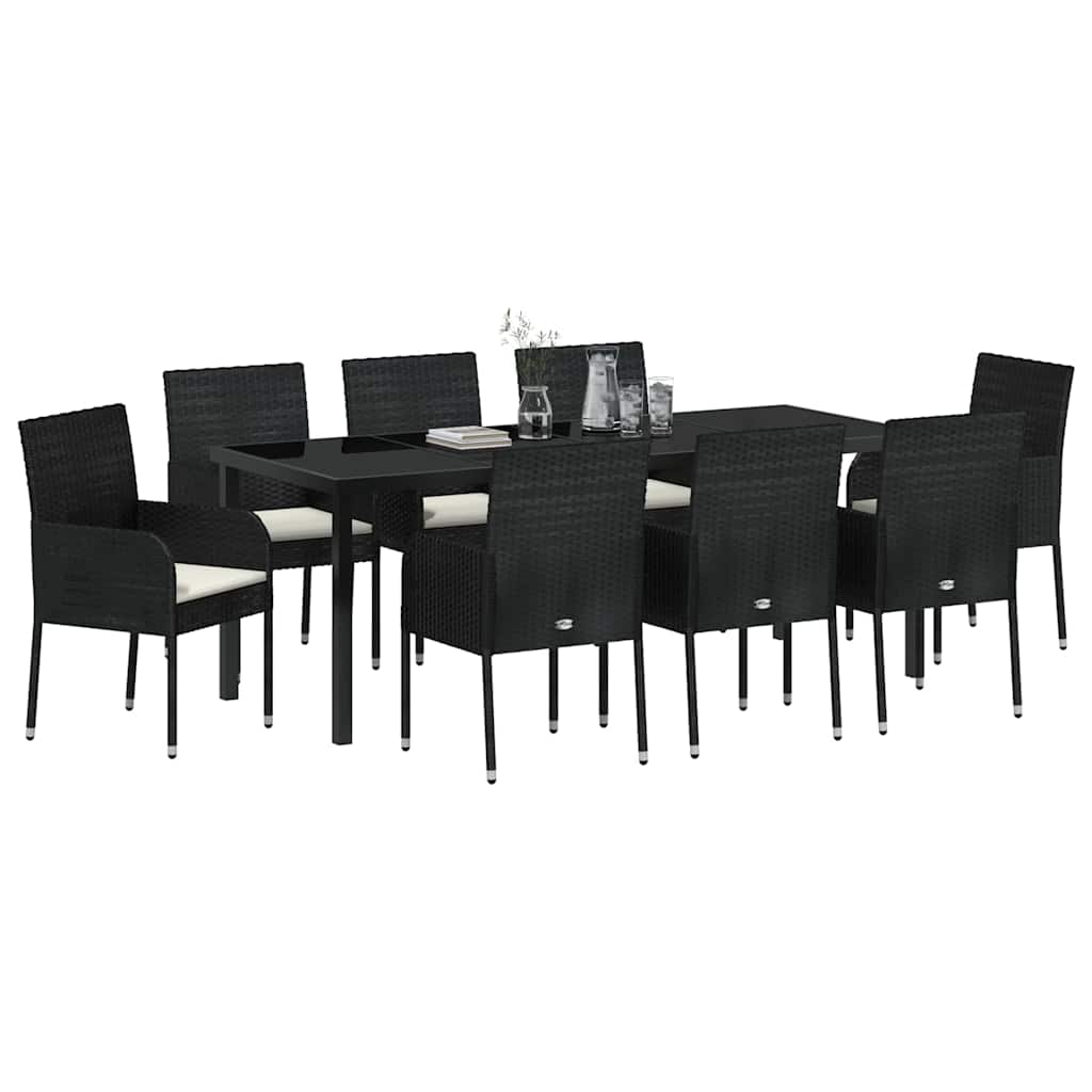 Have Spisebordssæt med pude 9 pcs Sort polyrattan