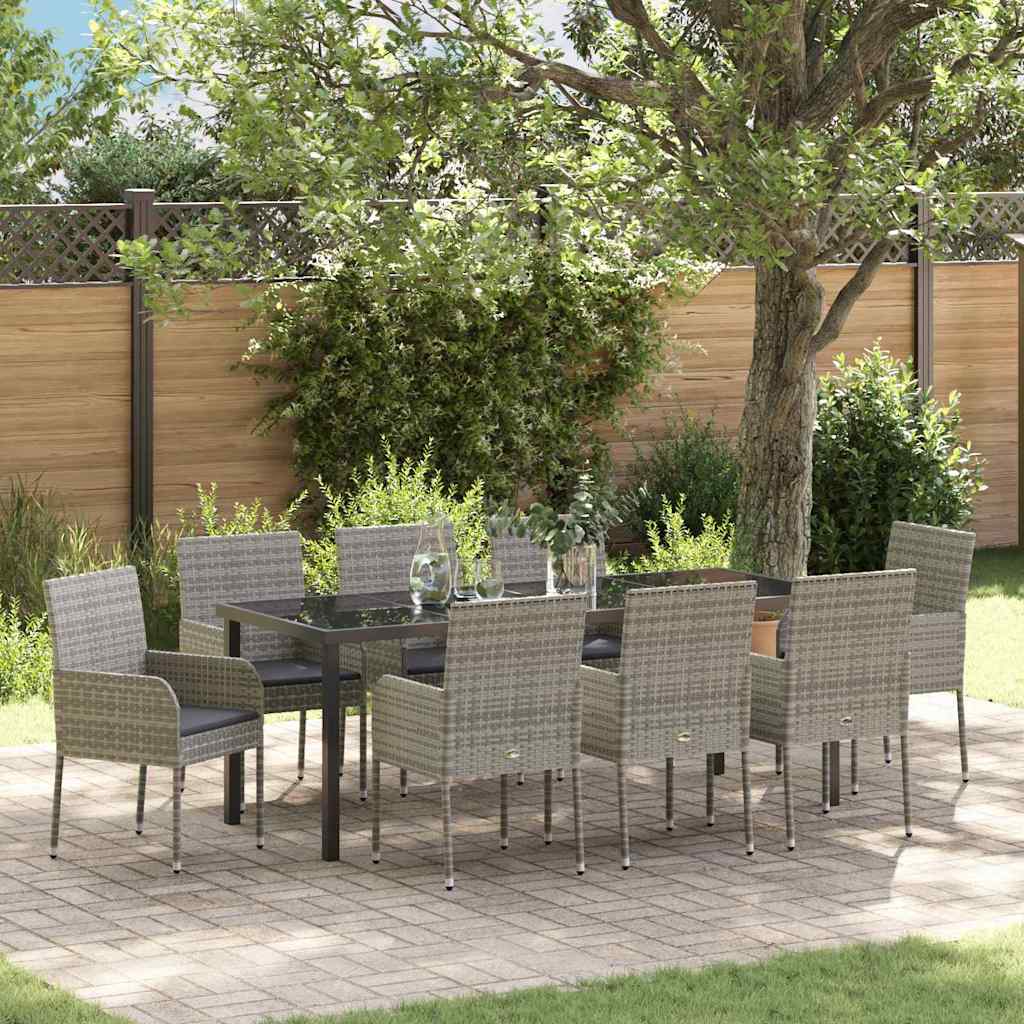 Have Spisebordssæt med pude 9 pcs Grå polyrattan