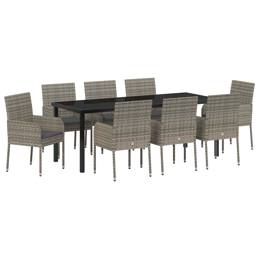 Have Spisebordssæt med pude 9 pcs Grå polyrattan