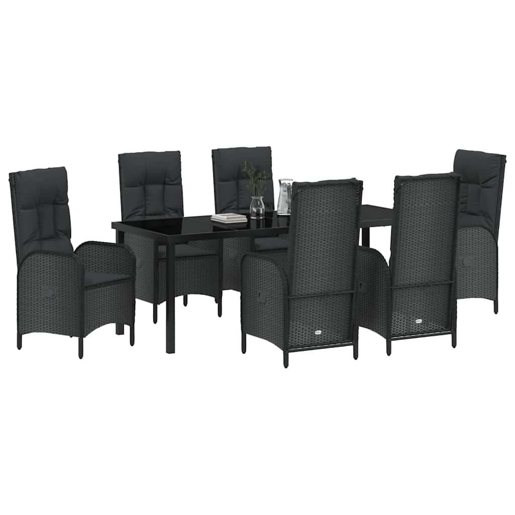 Have Spisebordssæt med pude 7 pcs Sort polyrattan