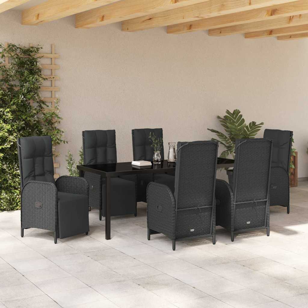 Have Spisebordssæt med pude 7 pcs Sort polyrattan