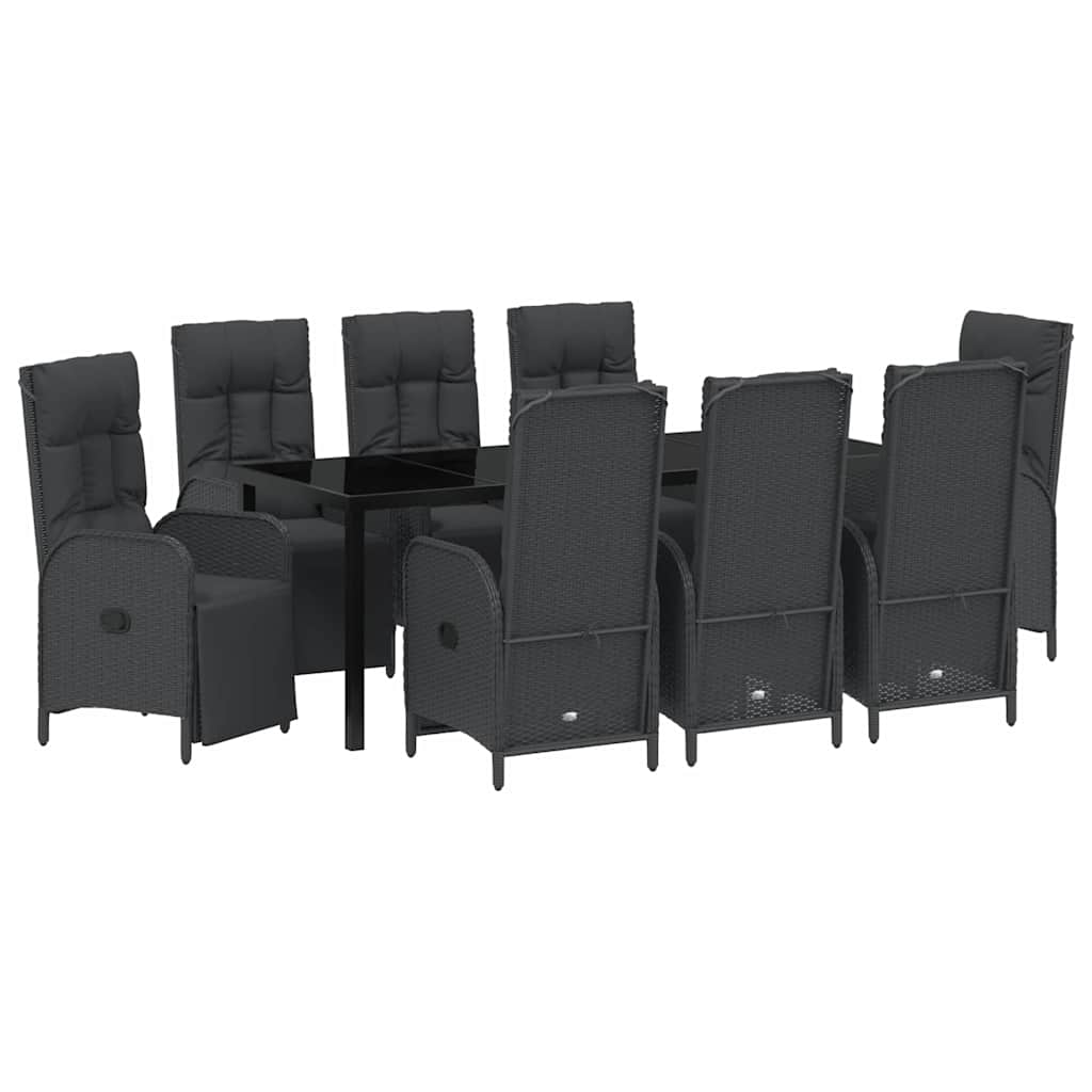 Have Spisebordssæt med pude 9 pcs Sort polyrattan