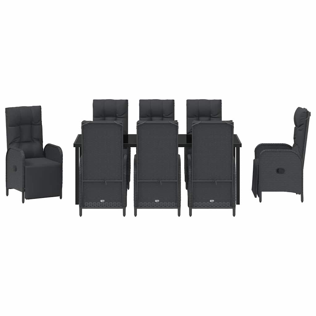 Have Spisebordssæt med pude 9 pcs Sort polyrattan