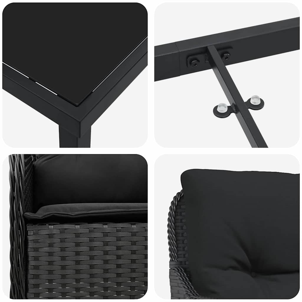 Have Spisebordssæt med pude 7 pcs Sort polyrattan
