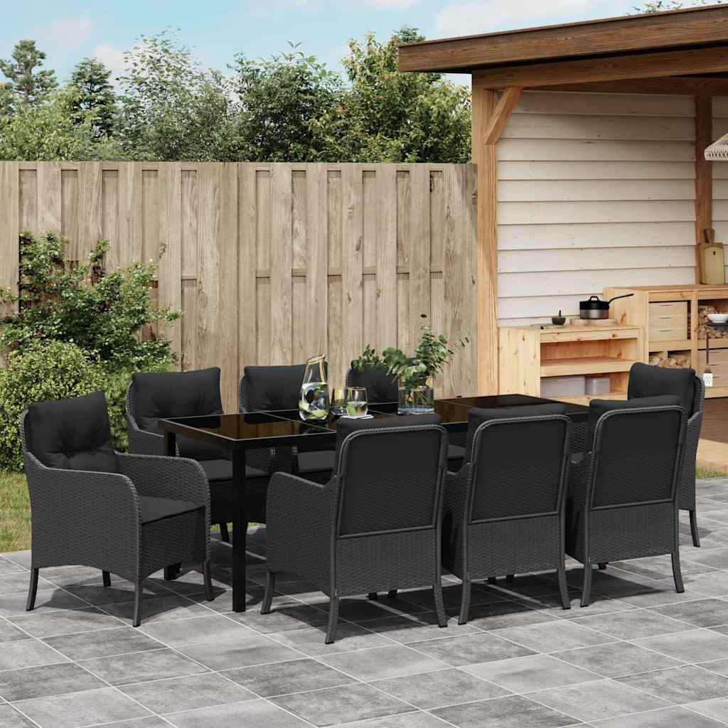 Have Spisebordssæt med pude 9 pcs Sort polyrattan