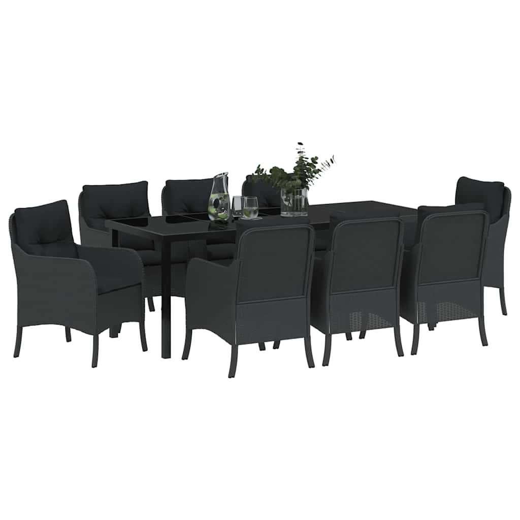 Have Spisebordssæt med pude 9 pcs Sort polyrattan