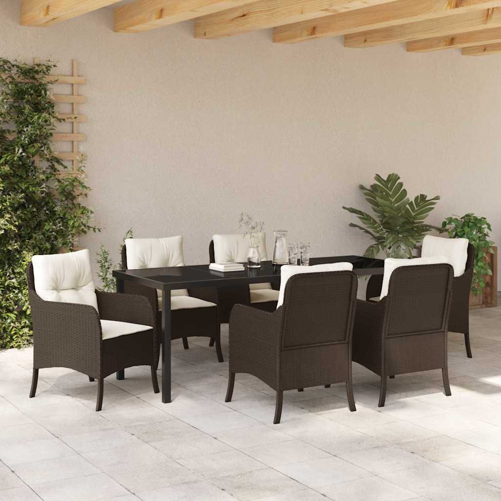 Have Spisebordssæt med pude 7 pcs Brun polyrattan