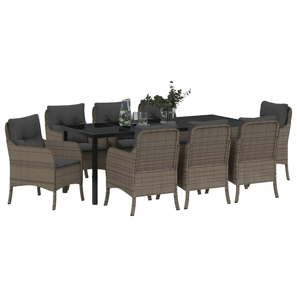 Have Spisebordssæt med pude 9 pcs Grå polyrattan