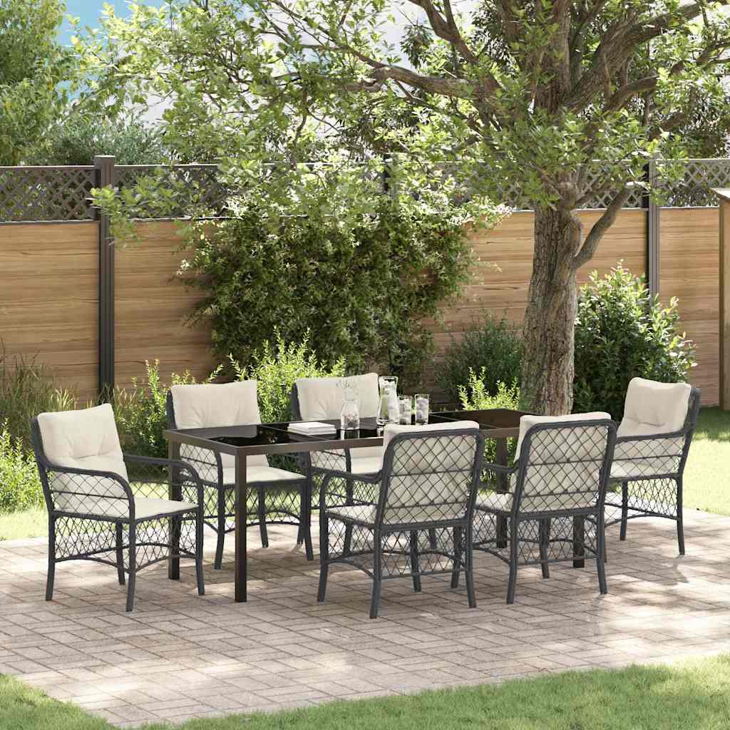 Have Spisebordssæt med pude 7 pcs Sort polyrattan