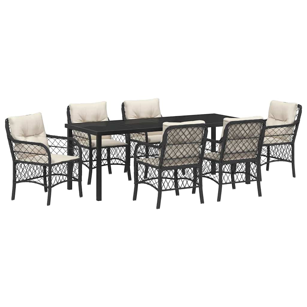 Have Spisebordssæt med pude 7 pcs Sort polyrattan
