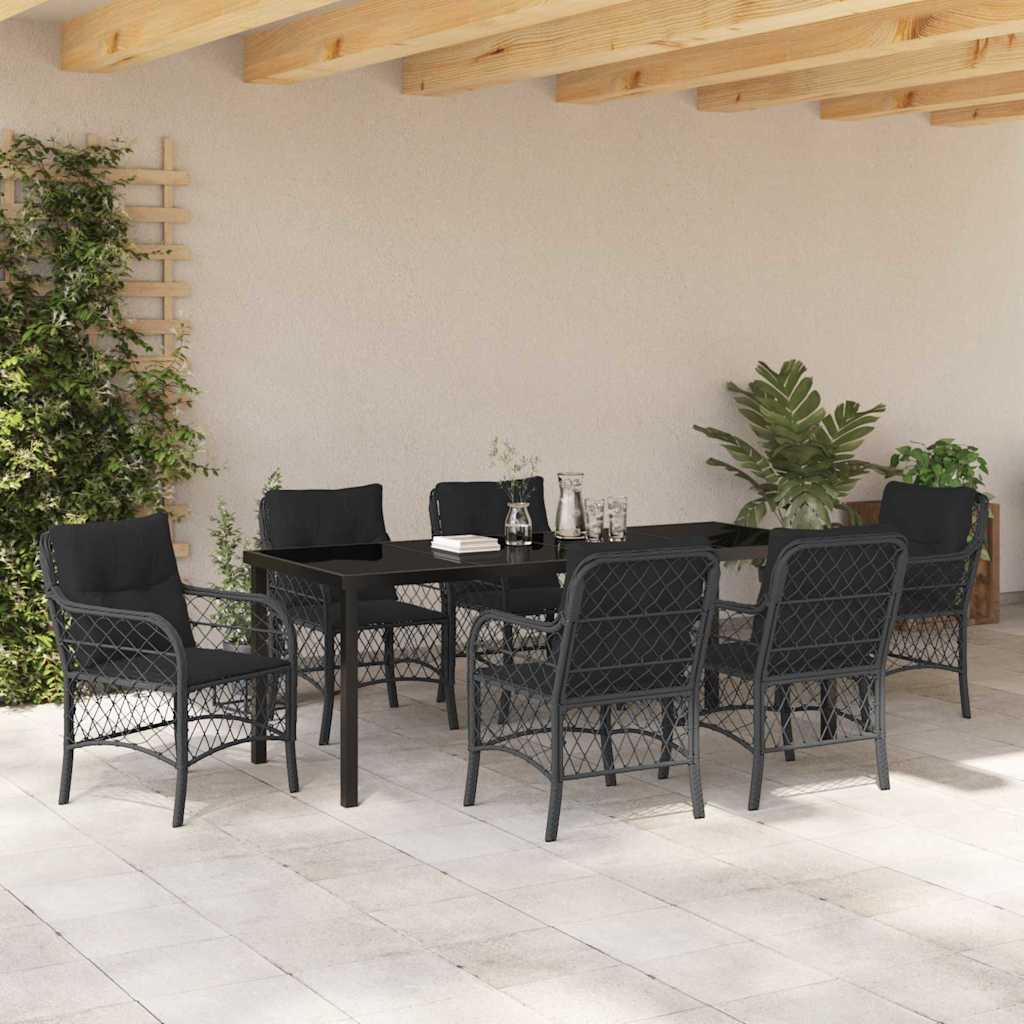 Have Spisebordssæt med pude 7 pcs Sort polyrattan