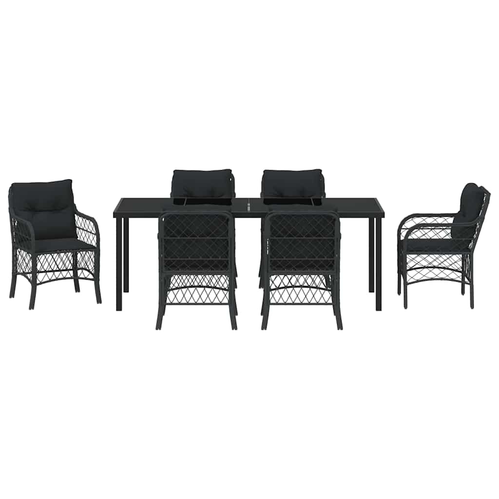 Have Spisebordssæt med pude 7 pcs Sort polyrattan