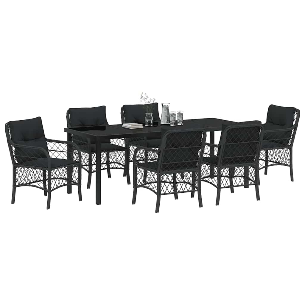 Have Spisebordssæt med pude 7 pcs Sort polyrattan