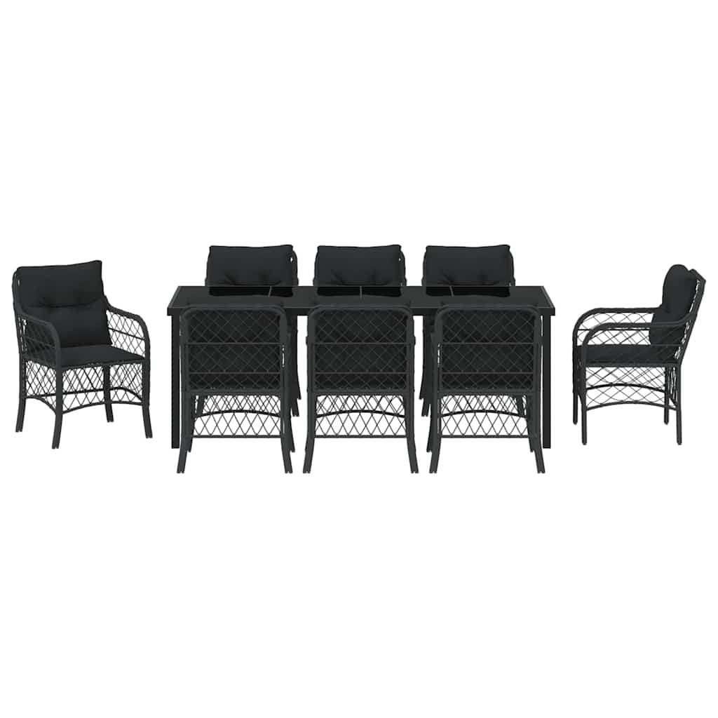 Have Spisebordssæt med pude 9 pcs Sort polyrattan