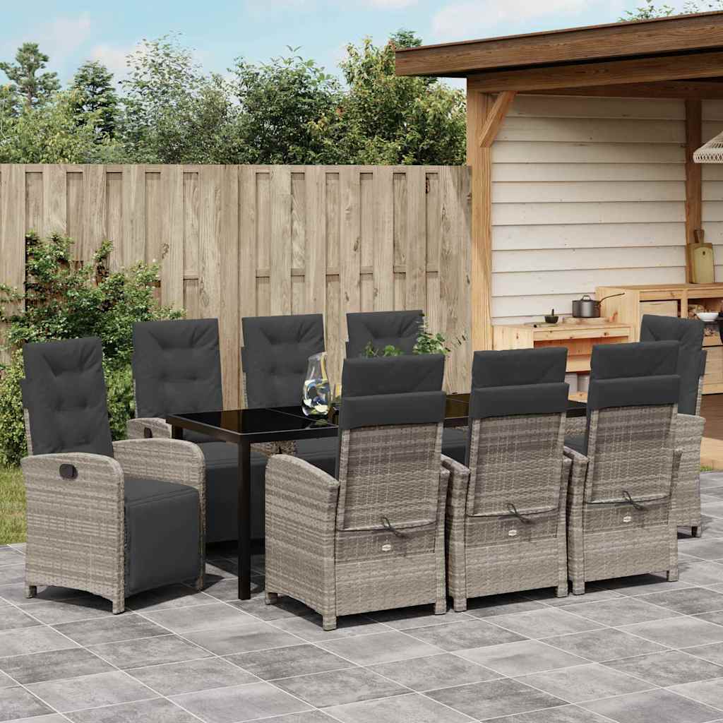 Have Spisebordssæt med pude 9 pcs Lysegrå polyrattan