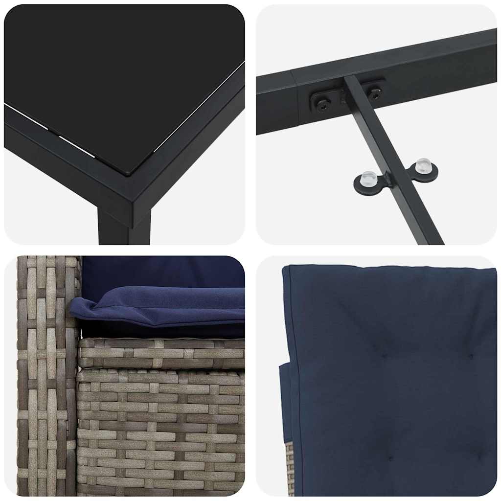 Have Spisebordssæt med pude 7 pcs Grå polyrattan