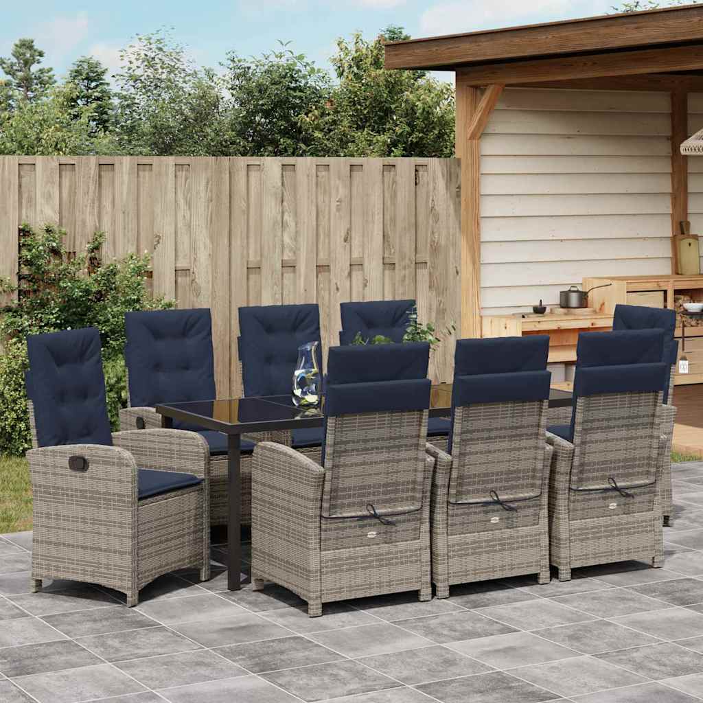 Have Spisebordssæt med pude 9 pcs Grå polyrattan