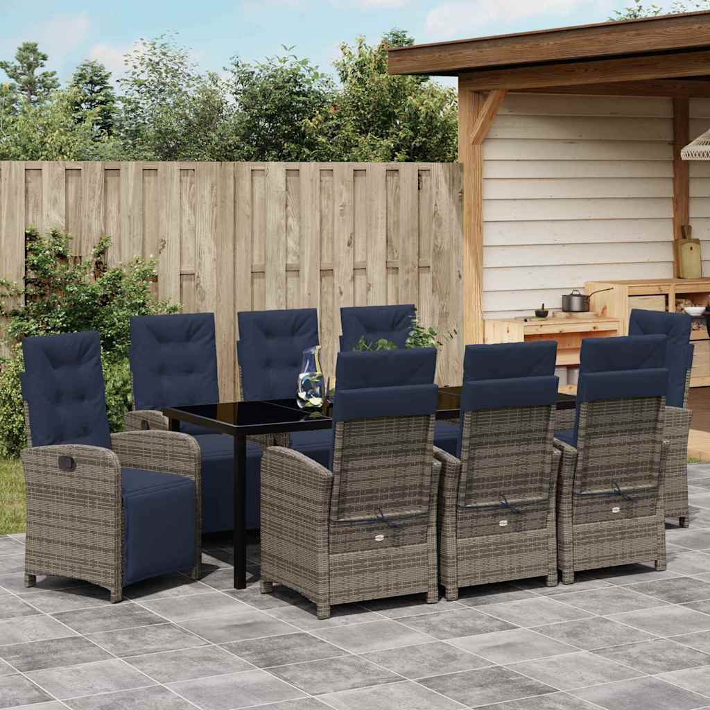 Have Spisebordssæt med pude 9 pcs Grå polyrattan