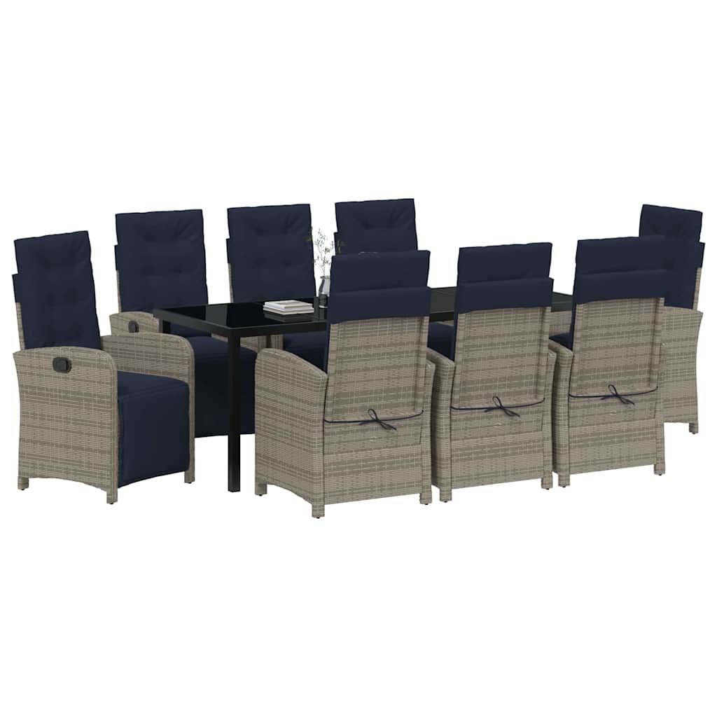 Have Spisebordssæt med pude 9 pcs Grå polyrattan