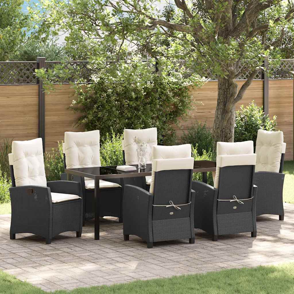 Have Spisebordssæt med pude 7 pcs Sort polyrattan