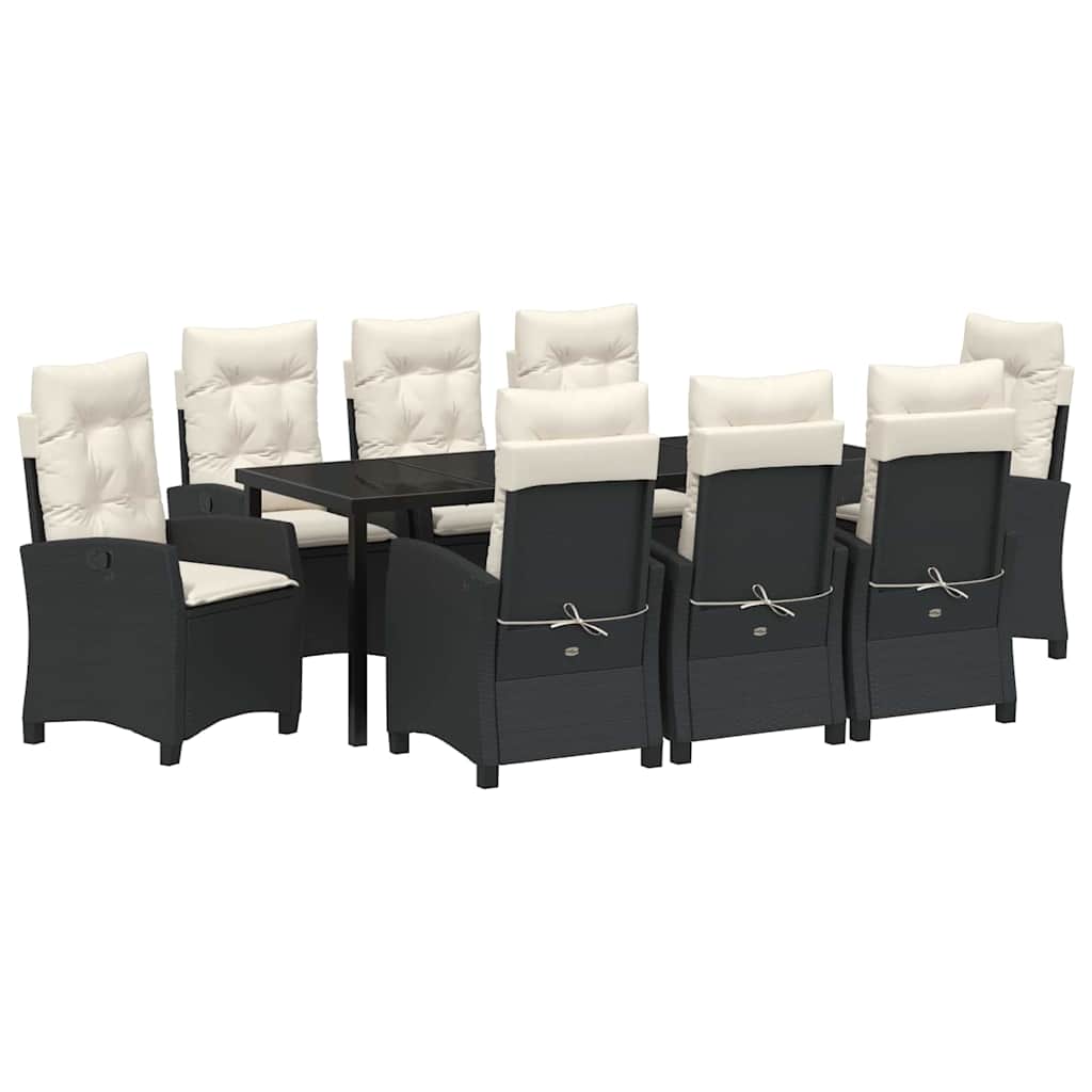 Have Spisebordssæt med pude 9 pcs Sort polyrattan