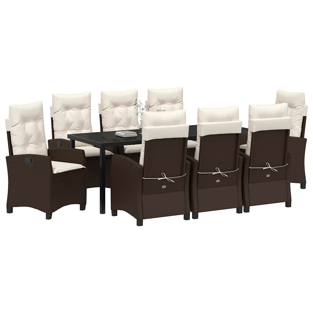 Have Spisebordssæt med pude 9 pcs Brun polyrattan