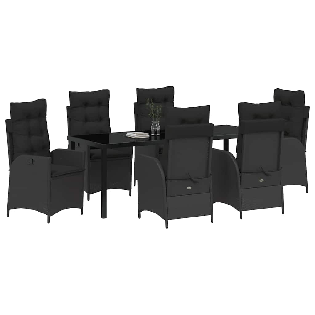 Have Spisebordssæt med pude 7 pcs Sort polyrattan