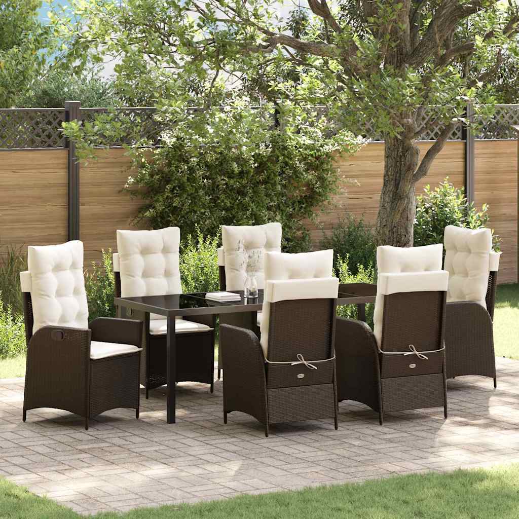 Have Spisebordssæt med pude 7 pcs Brun polyrattan