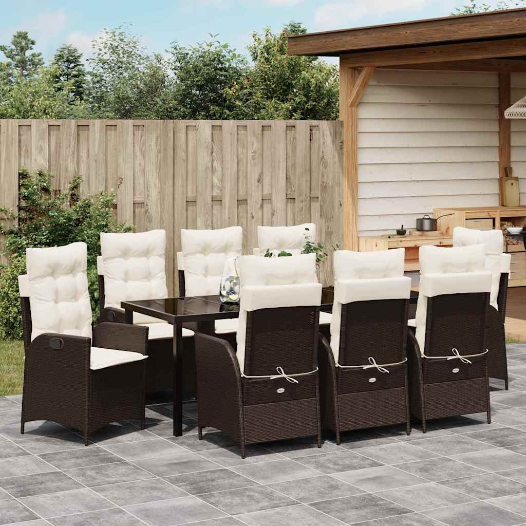 Have Spisebordssæt med pude 9 pcs Brun polyrattan