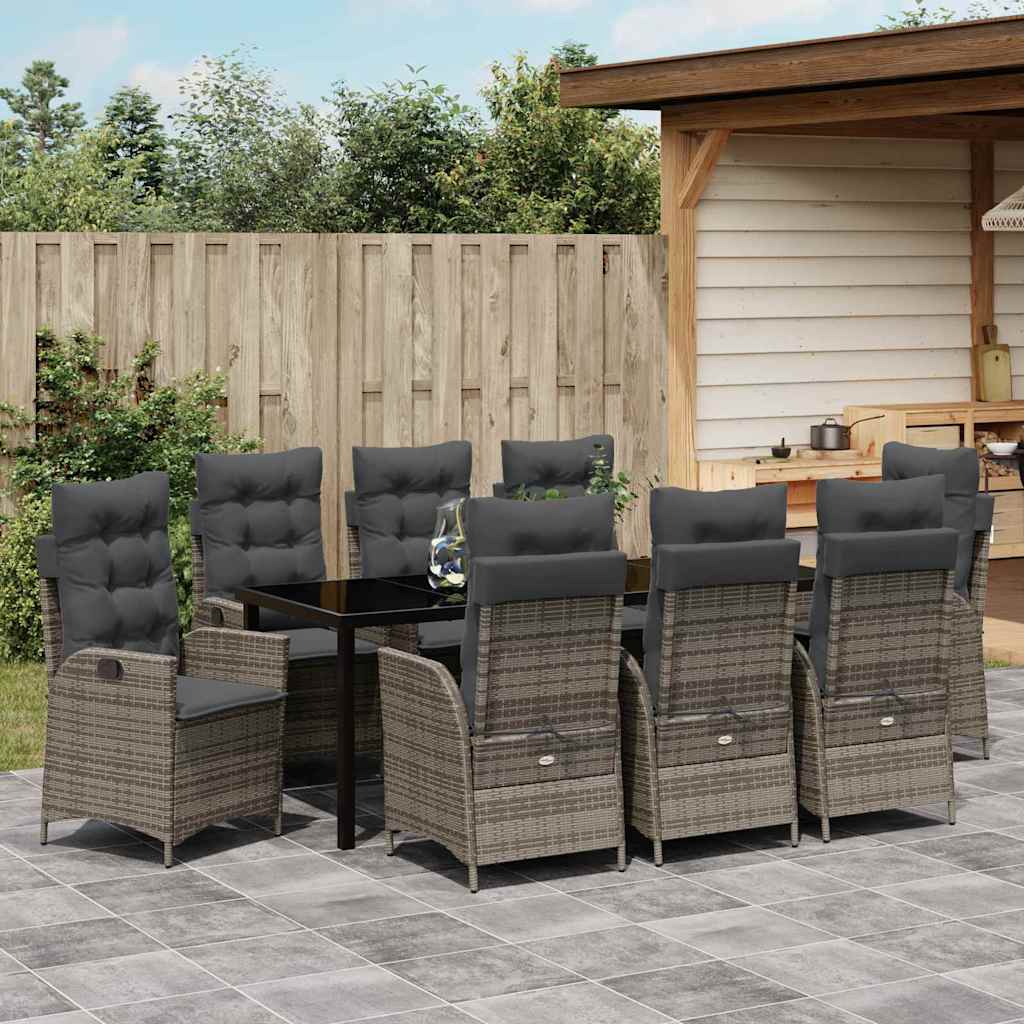 Have Spisebordssæt med pude 9 pcs Grå polyrattan