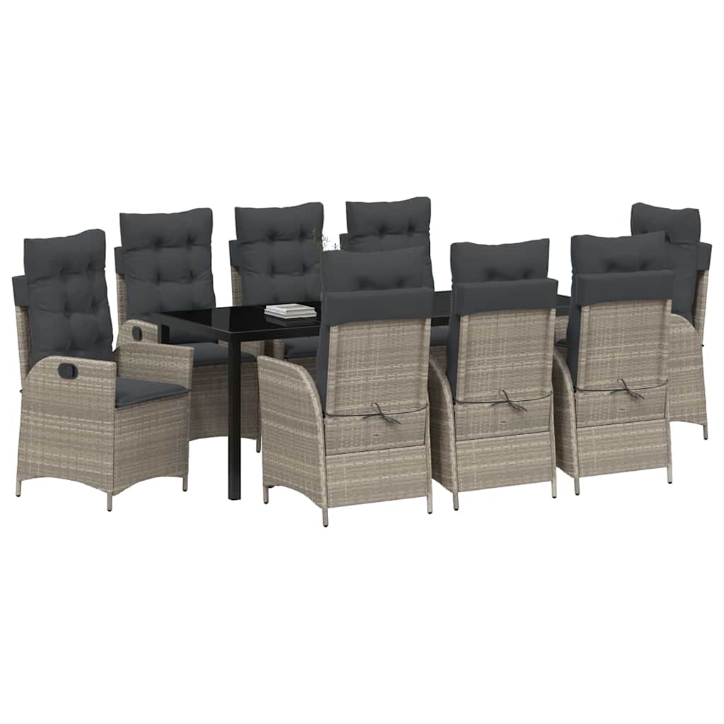 Have Spisebordssæt med pude 9 pcs Lysegrå polyrattan