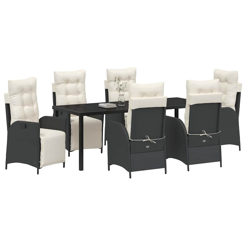 Have Spisebordssæt med pude 7 pcs Sort polyrattan