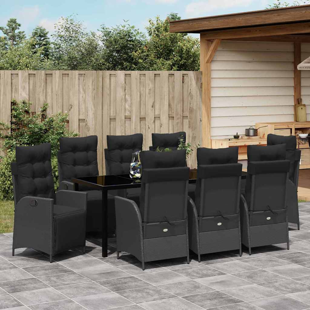 Have Spisebordssæt med pude 9 pcs Sort polyrattan
